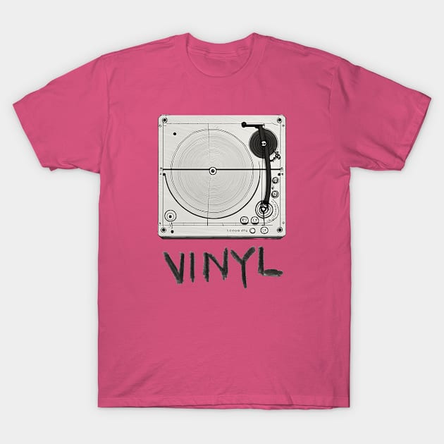 Vinyl Vibes: Turntable - Black & White VINYL T-Shirt by J44IART